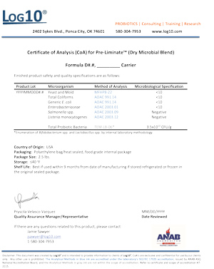 Certificate of analysis for PRE-Liminate