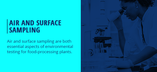 Air and surface sampling in processing plants