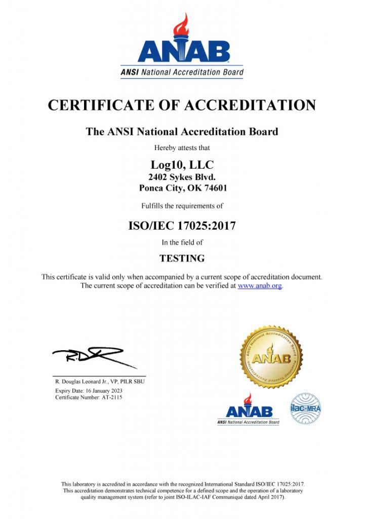 ISO/IEC certificate of accreditation in the field of testing